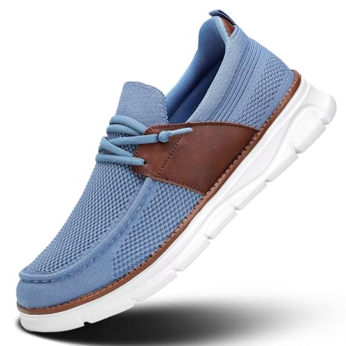 Image of Mens Casual Slip in Boat Shoes Fashion Lightweight Slip On Loafers Walking Beach Sneakers Work Mesh Oxfords Soft Sole