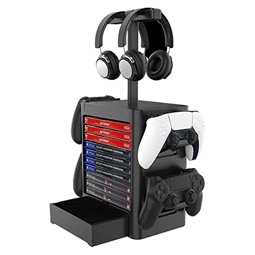 JOYTORN Games Storage Tower(Up to 10 Games) for PS5,Game Disk Rack and Controller/Headset Stand Holder Compatible with Xbox Series X/Nintendo Switch/PS4