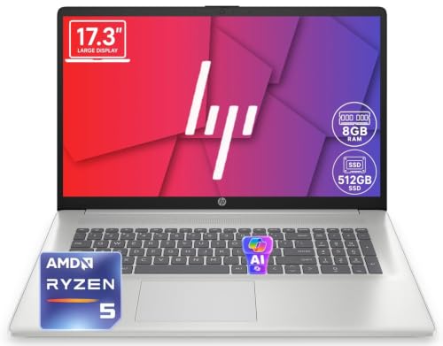 Image of HP 17.3 inch FHD Laptop Computer, AMD Ryzen 5 7520U, Large IPS Display, 8GB DDR5 RAM, 512GB SSD, Numeric Keypad, Long Battery Life, Home Office & Business Productivity, Windows 11