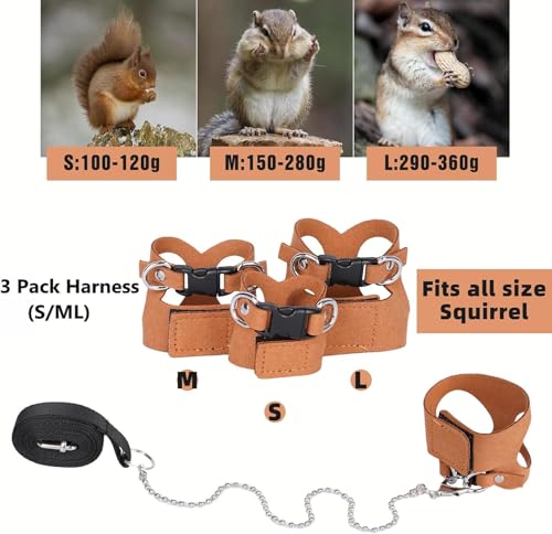 Image of 3PC Bearded Dragon Harness Leash Set Adjustable Soft Suede Leather Vest Harness with Traction Rope Outdoor Walking Escape-Proof for Reptile Lizard Squirrel Ferret (Brown)