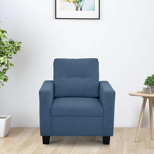 Image of Duroflex Ease - 1 Seater Sofa | Premium Fabric, High Comfort Foam, Durable Wood Frame & Easy Maintenance | 3 Year Warranty | Single Seater Sofa for Living Room - Blue