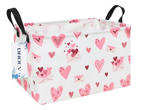 Image of Rectangular Folding Laundry Basket,waterproof Canvas Basket,Gift Basket,Suitable for Children's Room,Office,Clothes,Toys Storage(Pink Love)