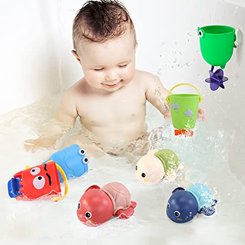 7Pcs Set Baby Bath Toys Turtle Toys Falls Toddler Bath Toy for 35 Year Old Boy Girls Gifts Swim