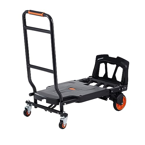 Image of VEVOR Aluminum Folding Hand Truck, 2 in 1 Design 300 Lbs Capacity, Heavy Duty Industrial Collapsible cart, Dolly Cart with Rubber Wheels for Transport and Moving in Warehouse, Supermarket, Garden