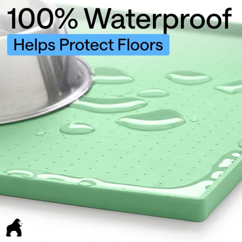 Image of GORILLA GRIP 100% Waterproof Raised Edge BPA Free Silicone Pet Feeding Mat, Dog Cat Food Mats Contain Spills Protects Floors, Placemats for Cats and Dogs Water Bowl, Pets Accessories 32x24 Mint