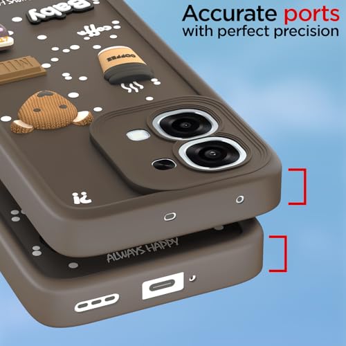 Image of Pikkme Back Cover for Oppo F31 5G / Oppo F33 5G | 3D Bear Silicone Cute & Fun Coffee Cartoon | Full Body Protection Bumper Case (Brown)