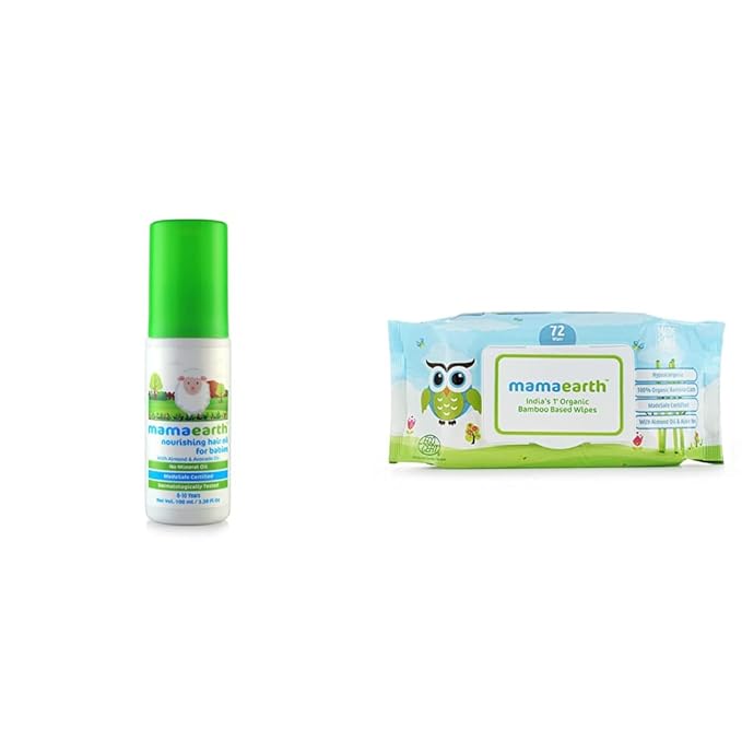 Mamaearth Nourishing Hair Oil for Babies 100ml (0-10 Years) & Mamaearth Indias First Organic Bamboo Based Baby Wipes (72 Wipes)