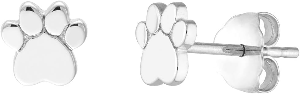 JEWELHEART 14K Solid Gold Stud Earrings - Dainty Real Gold Paw Print Earrings - Minimalist Small Gold Studs For Women Girls