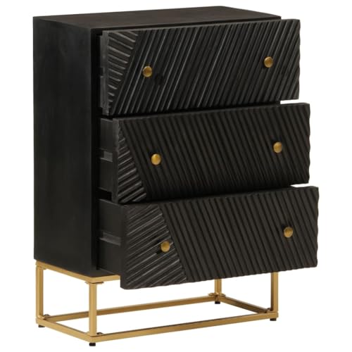 Cómoda negra de madera maciza de mango y hierro de 55x30x76 cm 4