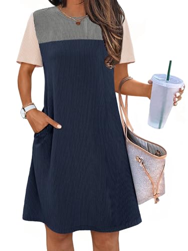 MEROKEETY Women's 2025 Spring Summer Mini Dresses Casual Short Sleeve Crewneck T Shirt Shift Dress