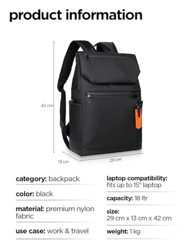 Image of Nu Republic Triphop Backpack for Men Women Office Casual 18-inch Laptop Bag Water-Resistant Multi-Pockets Sleek Smart College Backpack with Dual USB Port (Black)