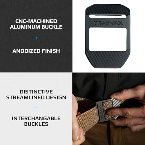 Image of Trayvax Tactical Belt, Nylon Web Cinch Belt for Men and Women, Outdoor Hiking and Military Accessories, CNC Machined