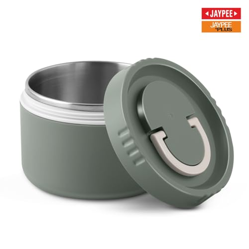 Image of Jaypee Plus Snackpac Sr. Airtight Leakproof Container 500 ml Lunch Box for School, Office, Ideal for Snacks and Meal, Keeps Food Hot & Fresh Inner Stainless Steel Easy to Carry Handle, Greenish Green