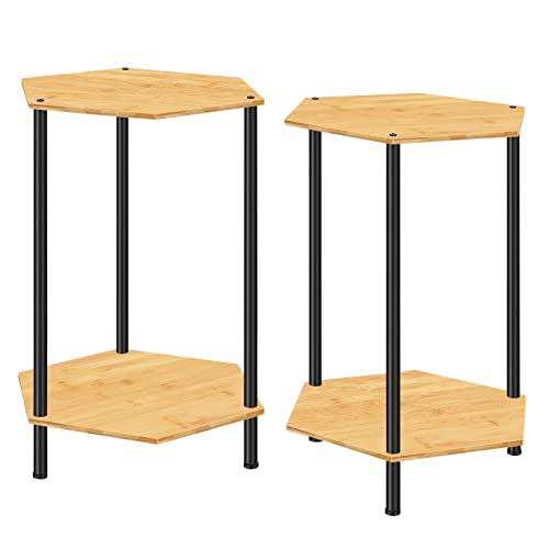 Nightstands Set Of 2 End Tables Living Room Small Side Table With Storage For Small Spaces Bamboo Hexagon Nightstand For Bedroom Study Office Easy To Assemble #TOP27