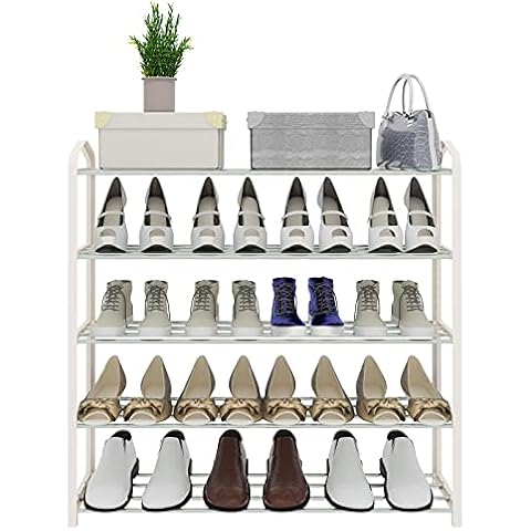 eSituro 5-Tier Shoe Rack Organiser for 15-20 Pairs of Shoes, Free Standing Shoe Shelving Unit, PP Metal Shoe Storage in Entrance Hallway, 79x79x20cm Footwear Storage Organiser Beige SSHR0026 Cover