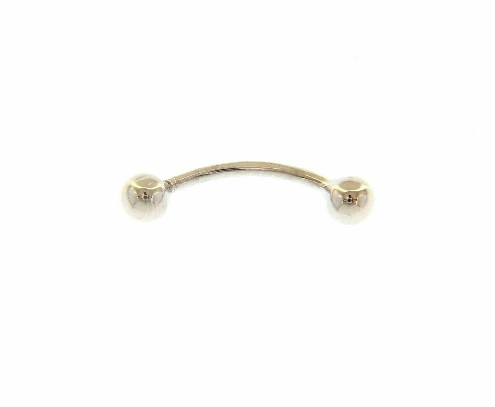 Körper-Piercing aus Weißgold, 18 K, 750, gebogener Barbell, mit doppelter Kugel, Durchmesser 4 mm, hergestellt in Italien., 1.3 CM, Goldfarben, Ohne Stein