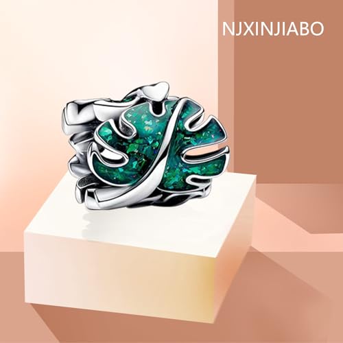 Image of Leaf Charms 925 Sterling Silver for Bracelets and Necklaces Pendant Dangle Beads Mother's Day Birthday Christmas Jewelry Gift for Women