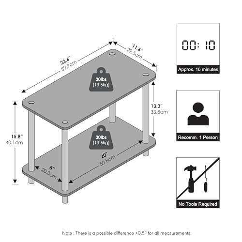 Image of Furinno Turn-N-Tube Night Stand, Rectangle Nightstand with Open Shelf, Toolless Assembly Side Table, End Table, for Living Room, Bedroom, Beech