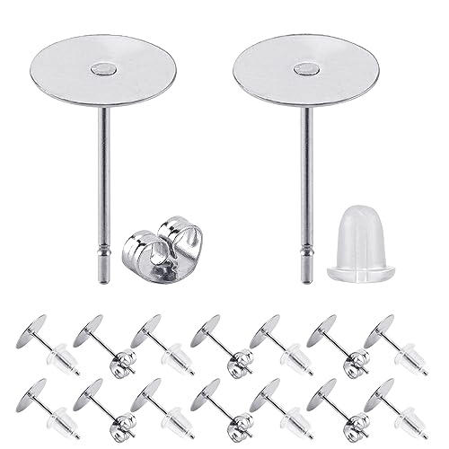 BEADNOVA Earring Hardware 180pcs 5mm Stainless Steel Earring Posts Flat Pad Ear Stud with Clear Rubber and Butterfly Stud Backs for Jewelry Making Ear Post DIY (5mm, Total 180pcs)