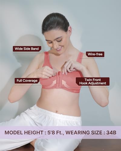 Image of BODYSIZE Cotton Front Open Sports Bra for Women Daily Use | Non-Wired Sweat Absorbent Seamless Bra | Full Coverage Regular Wear Comfortable and Convenient with Back Support Suitable for Gym, Yoga