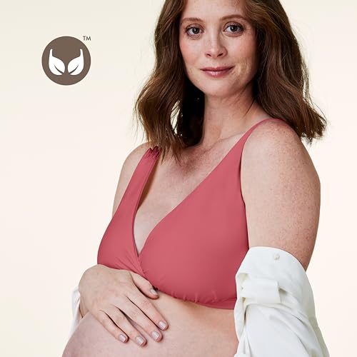 Image of Bravado Designs Ballet Seamless Crossover Maternity Nursing Bra for Breastfeeding, Pull Away Sleep Pregnancy Bra, Oeko-TEX Certified, Full Cup, Lipstick, Small-FC
