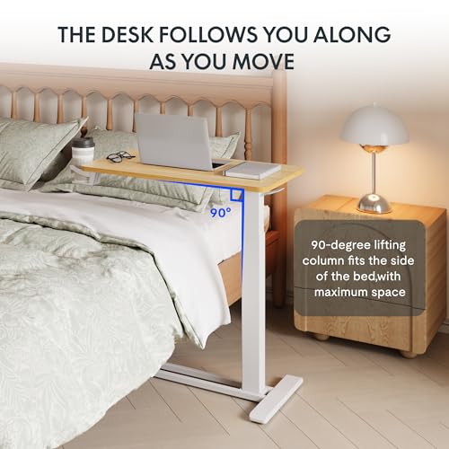 Flexispot Medical Adjustable Overbed Bedside Table With Wheels Pneumatic Mobile Standing Desk Laptop Desk Rolling Computer Cart Movable Overbed Table Hospital Home Use thumb #3