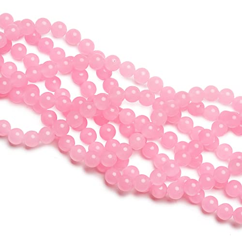 8Mm Pink Chalcedony Round Semi Precious Loose Stone Beads, Natural Gemstone Beads Energy Healing Stones With Free Stretch Cord For Jewelry Making, Diy Bracelet Necklace #TOP4
