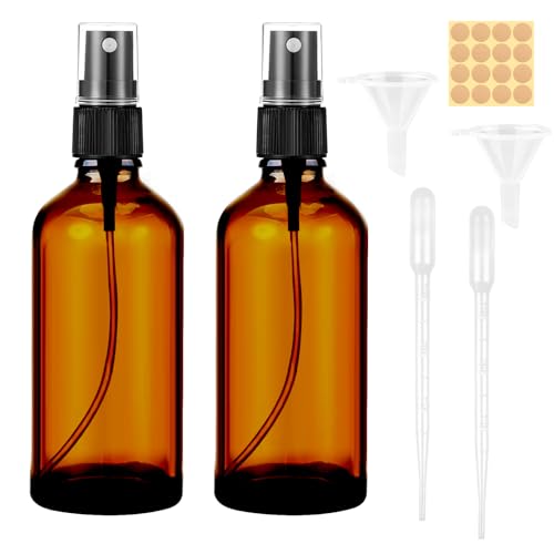 Maxmoc 100ml Braunglas Sprühflasche 2 Stück Klein Glas Nachfüllbar Zerstäuber Mit Trichter Tropfer Und Etiketten für Wasser Alkohol Kosmetik Parfüm Aromatherapie