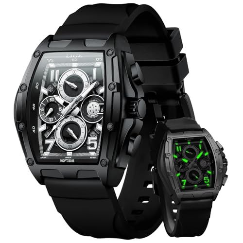 Image of LIGE Mens Watches Luxury Tonneau Watches for Men Waterproof Analog Watch Chronograph Calendar Date Men's Dress Business Work Watch Large Square Face Wristwatch