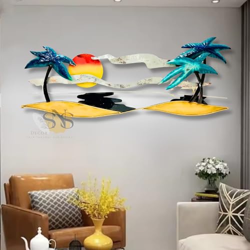 Image of SNS Decor Tropical Beach Metal LED Wall Art Decorations | Modern Luxury Metal Wall Art Decor For Living Room, Drawing Room, Restaurant, Hotel & Office (Design-180 LED)