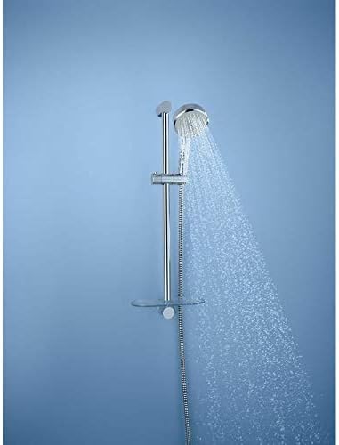 Grohe hand shower adjusted to a lower position on the rail