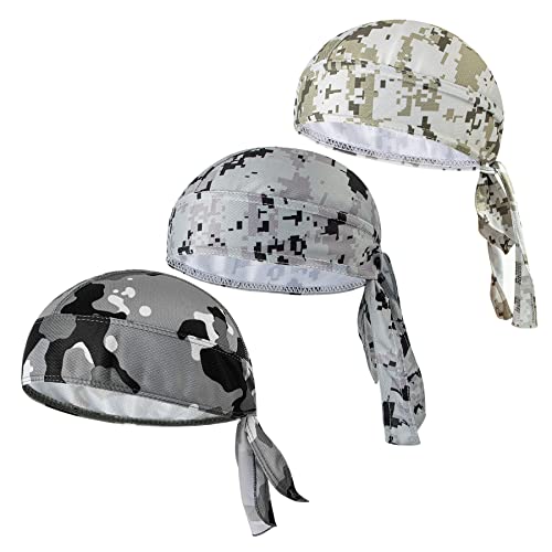 ECOMBOS Gorro de ciclismo con protección UV, gorro de pirata, gorro deportivo de secado rápido, gorro de cráneo para hombre y mujer al aire libre, 3 paquetes de colores de camuflaje, M Cover