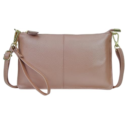 NGIL Women Genuine Leather Crossbody Wristlet, Women's Handbag, Chic Shoulder Bag Small Wristlet Wallet, Golden Accent Zipper, Rose Gold, Medium