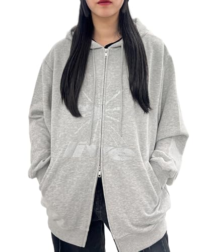 [ウィゴー] Figments ジップパーカー FOIL プリント ダブル ZIP パーカー スウェット アウター トップス ストリート 韓国 BIG ゆったり ギフト プレゼント 春服 春 秋 冬 レディース XL 杢グレー