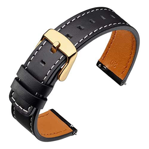 Image of ANNEFIT 21mm Watch Band with Gold Buckle, Quick Release Genuine Leather Replacement Strap (Black)