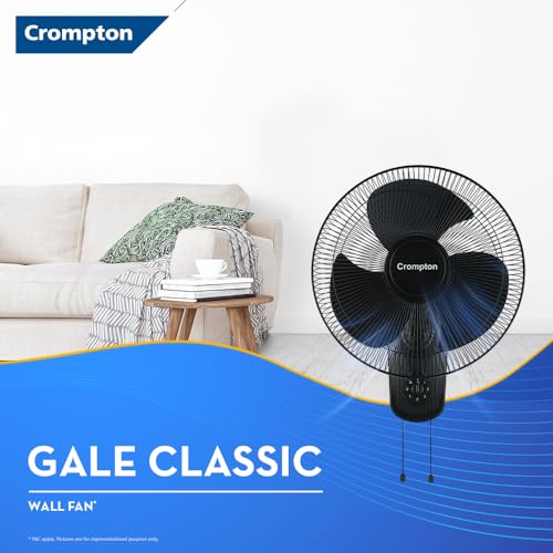 Image of Crompton HISPEED Gale Classic 400 mm Wall Mount Fan | Easy Neck Tilt Mechanism | Superior Air Delivery | Smooth Oscillation | 2 Year Warranty | Black