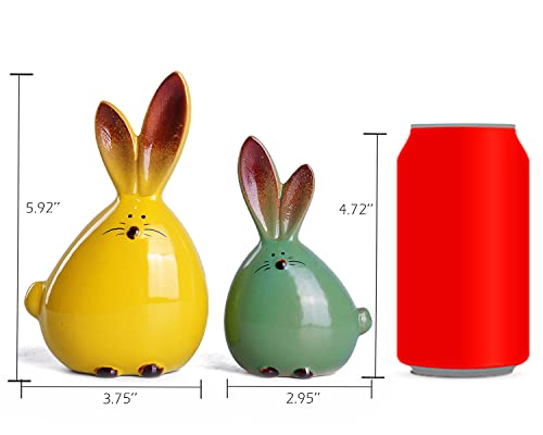 Figuras de conejos de cerámica decorativos para escritorio miniatura 2
