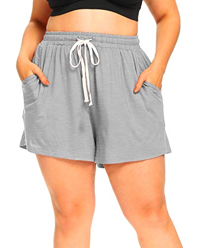 Womens Plus Size Pajama Shorts Drawstring Lounge Sleep Yoga Workout Shorts with Pockets 3X Light Grey