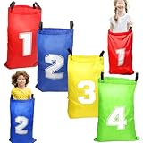4 Stück Sackhüpfen Säcke, Hüpfsack Kinder, Sackhüpfen Kindergeburtstag Set Kindergeburtstag Partyspiele für Kinder Grün Rot BlauGelb(46 * 66cm