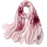 LIVLOKO London Seiden-Satin-Schal für Damen, groß, leicht, glatt, Chiffon, Kopfhaar, Hijab, Hals, Twilly, Hochzeitsschals, Kollektion für junge oder ältere Frauen, Rote Blumen – Tasche, Gift Box