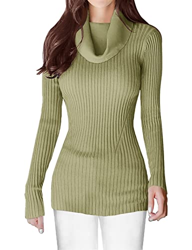 Image of v28 Women's Stretchable Cowl Neck Knit Long Sleeve Slim Fit Bodycon Sexy Sweater