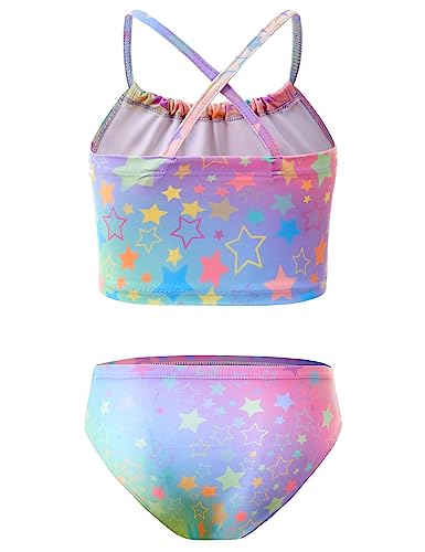 Image of Girls Tankini Swimsuit Size 2t 3t Colorful Star Print Summer Beach Surfing Halter Bathing Suit Toddler Kids Two Piece Swimwear Sets