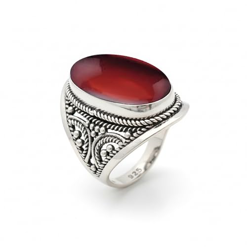 Oval Shape Garnet Stone Filigree Silver Ring for Women Handmade