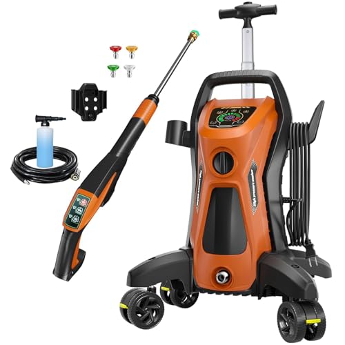 Pressure Washer 5000PSIIMAX Touch Screen Adjustable Pressure with Anti-Tipping Technolog, Spray Handle Smart Control, 5-Nozzle Set, for Cars//Home/Patios, Orange