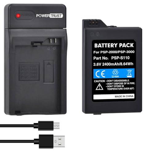 PowerTrust PSP-S110 Batterie avec chargeur pour Sony PSP-2000, PSP-3000, PSP-3001, PSP-3002, PSP-3003, PSP-3004, PSP-3005, PSP-2001, PSP-2003, PSP-2004