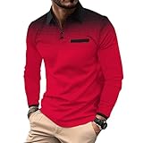 ROOMLINE Grey Stripe Red Gradient Dots Men's Polo Shirts Long Sleeve 2025 Casual Polo T-Shirts Color Block Slim Fit Golf Polo Shirt with Pocket
