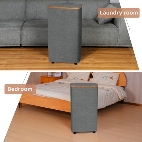 Laundry Basket with Wheels,100L Hampers for Laundry,Large Laundry Hamper with Lid and Bamboo Handles,Collapsible & Waterproof Tall Cloth Hamper for Dormitory Family,Grey by Merkisa - Used condition - Image 3