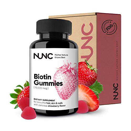 NUNC Biotin Gummies - 1 Pack - Biotin Naturally Flavored with Strawberry | Promote Growth, Strength, & Overall Healthy Appearance of Hair, Nails & Skin - 60 Count
