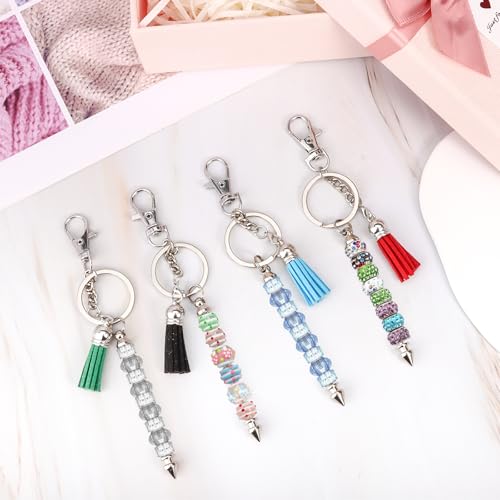 Kit de llaveros para regalar a mujeres creativas con borlas alegres y cuentas 7