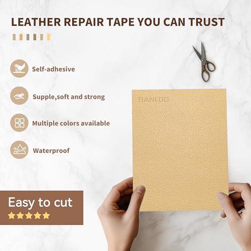 TIANLDD Leather Repair Tape,16 x 80 Inches Self Adhesive Leather Repair Patch，Leather Repair Kit for Furniture，Couches,Car Seats,Cabinets,Handbags(Khaki-Litchi Grain) by TIANLDD - Image 3